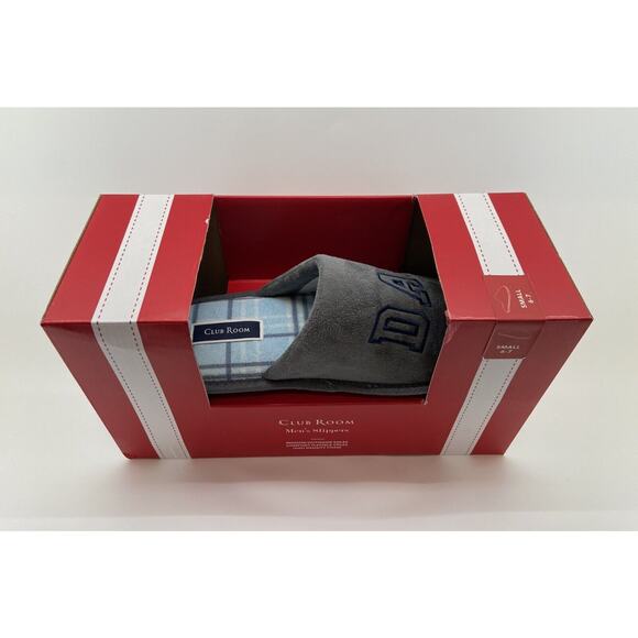 Club Room Men's Cushioned "Dad" Slippers Bed Slides Grey Embroidery S 6-7 NEW - Picture 2 of 3